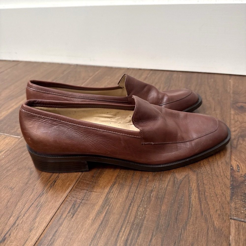 Enzo Angiolini Leather Slip On Loafers Womens 8.5 N Brown Low Heel Academia Work